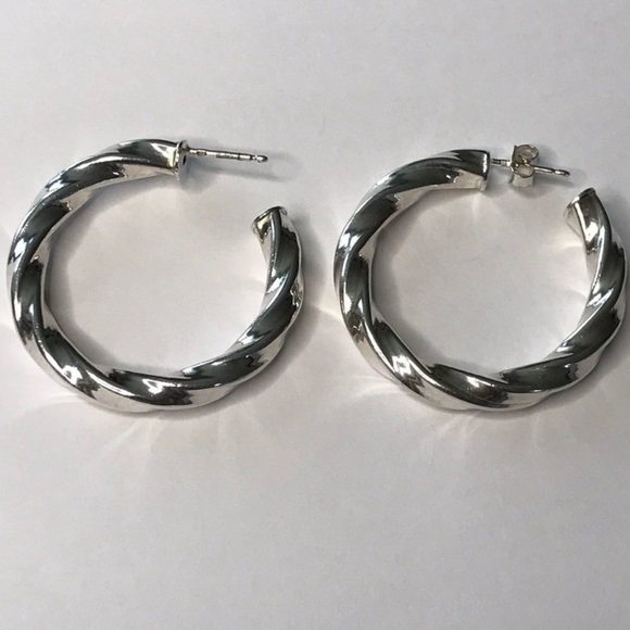 Vintage Sterling Silver 925 Twisted Hoop Earrings - Picture 3 of 3